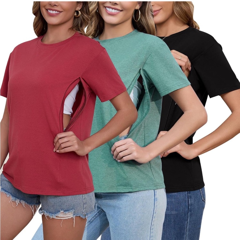 Women's Zippered Nursing T-Shirt - Red, Green, Black